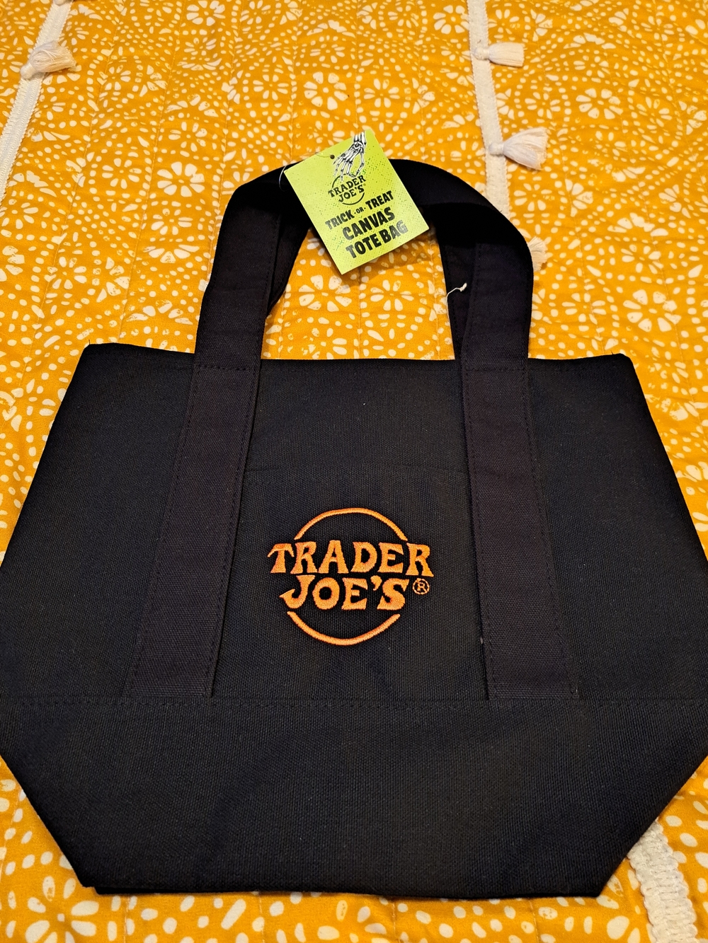 Trader Joe's Black Mini Canvas Tote - Orange Logo New w/tags